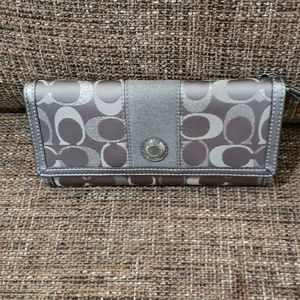 Silver gray coach trifold emblem wallet